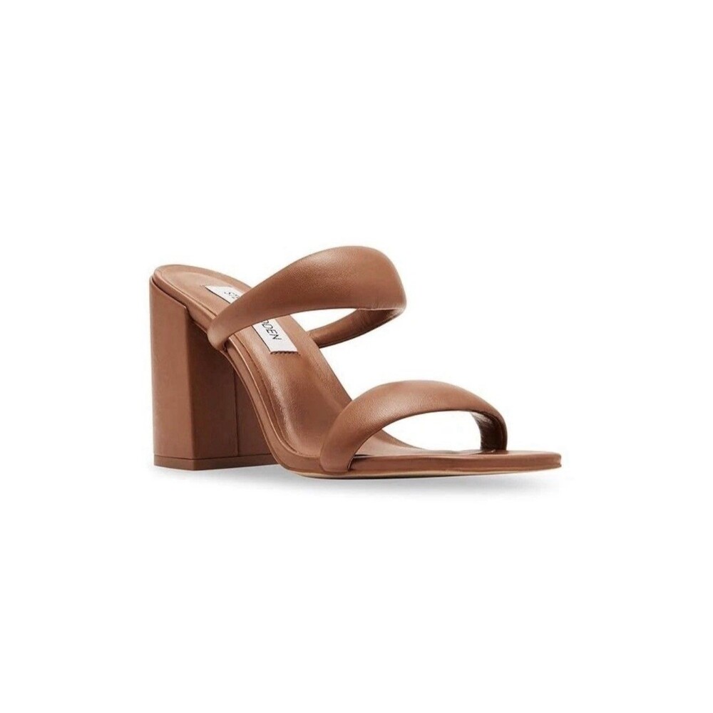 Steve Madden Jinny Sandal Women's US 7.5 Tan  Square Toe Slip On Block Heel